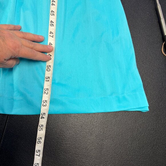 VTG Lorraine Nylon Nightgown LARGE Aqua Blue Sleeveless Long Lace Trim Made USA - Picture 5 of 8